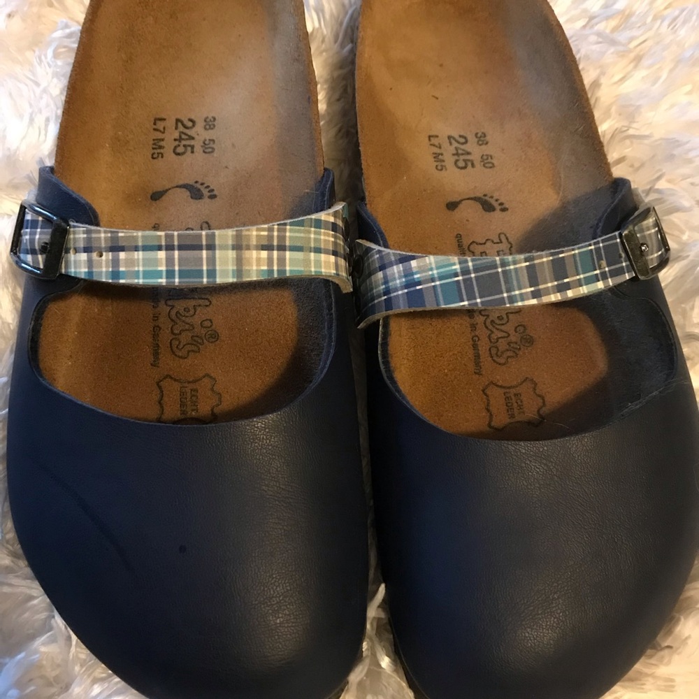 Birkenstock navy blue Mary Jane mules
